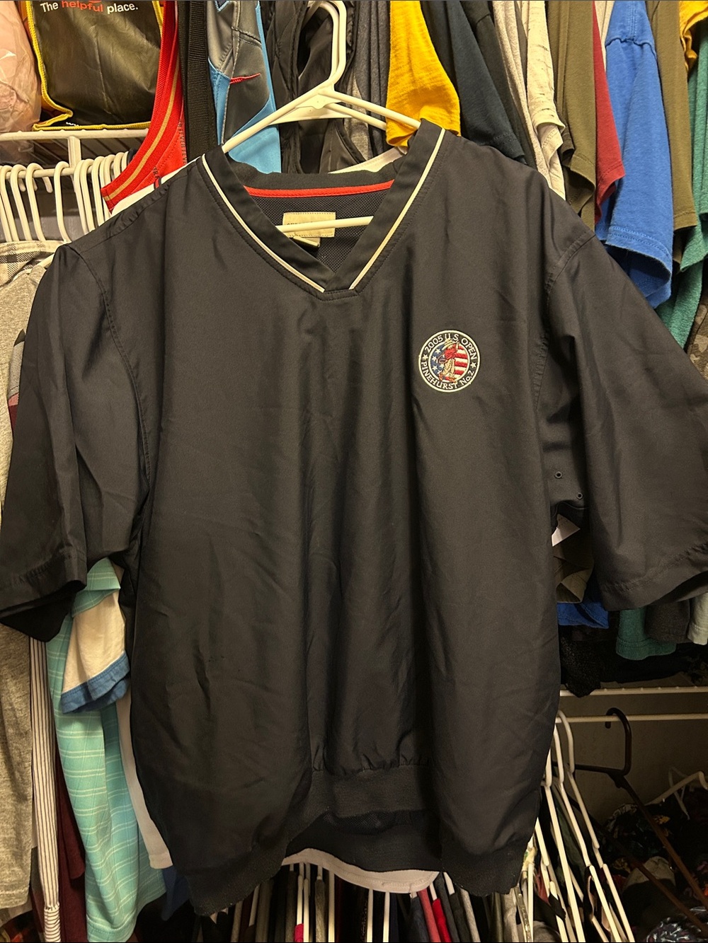 Golf Cutter & Buck Navy Short-Sleeve V-Neck Wind Jacket with Chest Emblem